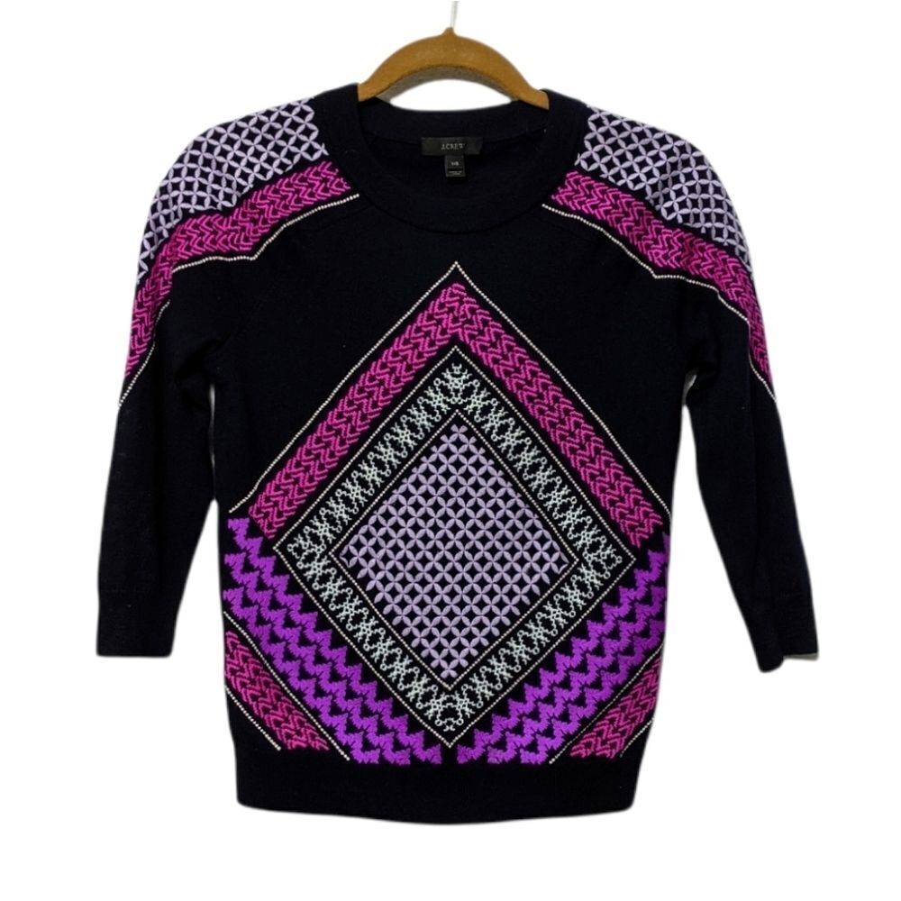 J. CREW Tippi Merino Wool Embroidered Tile Sweater XXS - Picture 2 of 7
